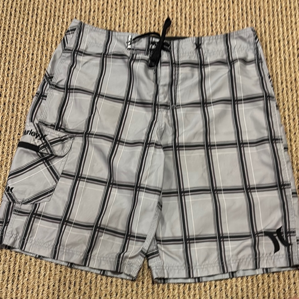 Hurley Black and Gray Board Shorts Quick-Dry Swimwear